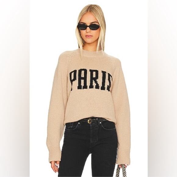 ANINE BING Kendrick Wool/Cashmere Blend University Paris Sweater in Light Camel - Picture 2 of 12